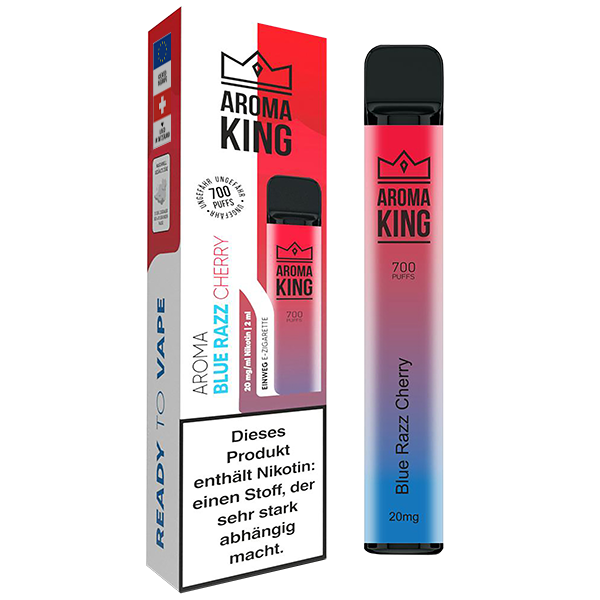 Aroma King Bar 700 Blue Razz Cherry 20mg EOL e Zigarette rot blaue Farbe mit Blue Razz Geschmack und 20 mg Nikotin